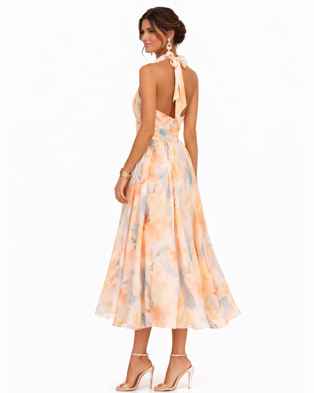 ESTRELLA – Vestido con Escote Halter y Estampado Acuarela