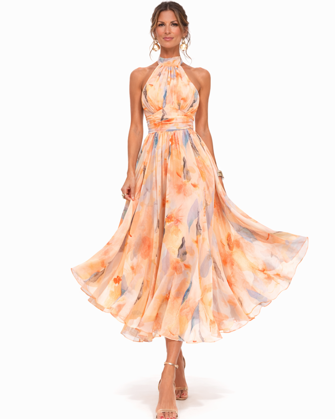ESTRELLA – Vestido con Escote Halter y Estampado Acuarela