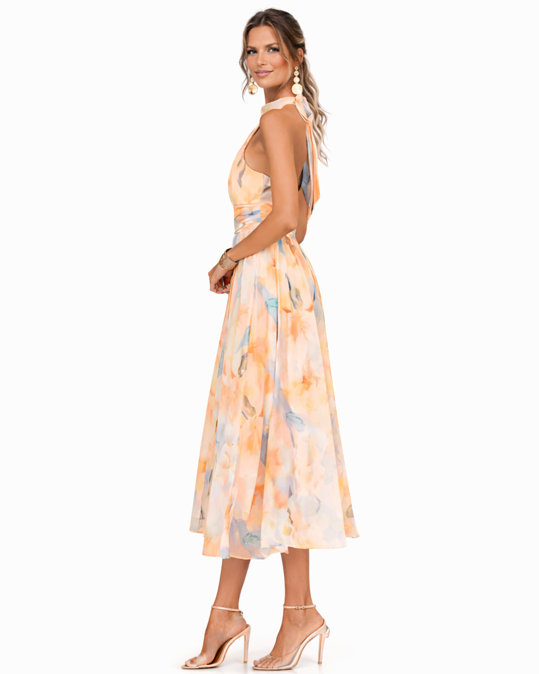 ESTRELLA – Vestido con Escote Halter y Estampado Acuarela